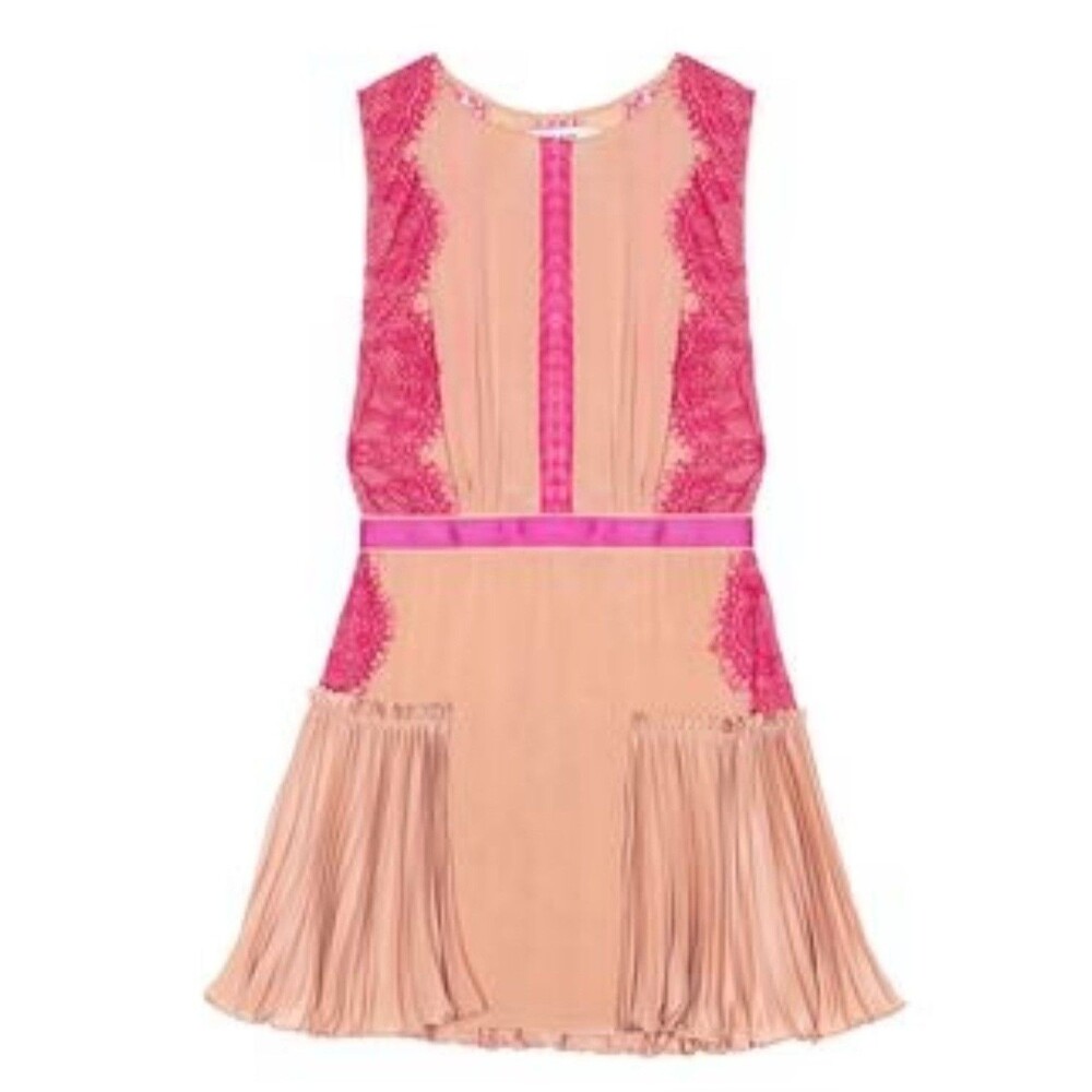 NWT Three Floor Carmen Hot Pink Lace Dress S Blush Pleated Mini Cocktail $298